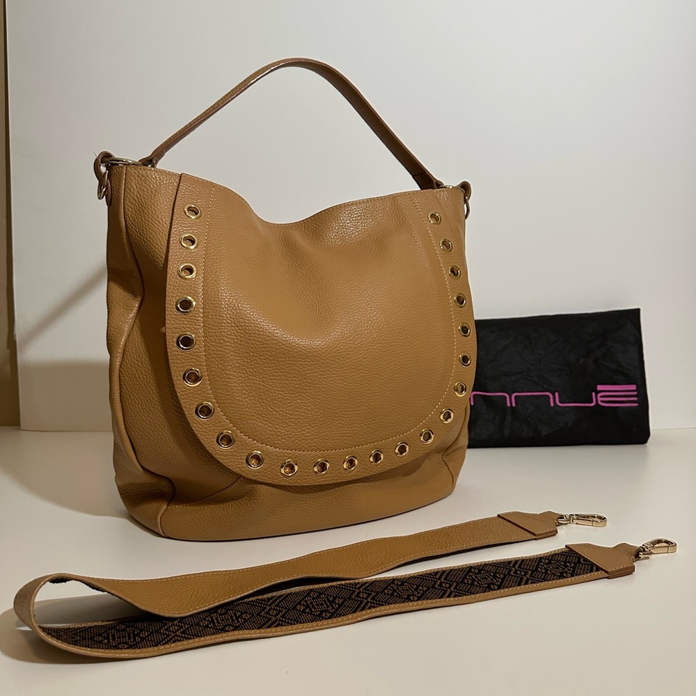 Tan Leather Bucket Crossbody Made in Italy